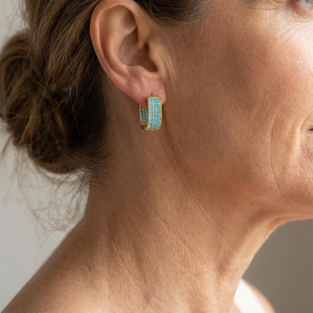 Cora — Turquoise Pavé Gold Huggie Earrings