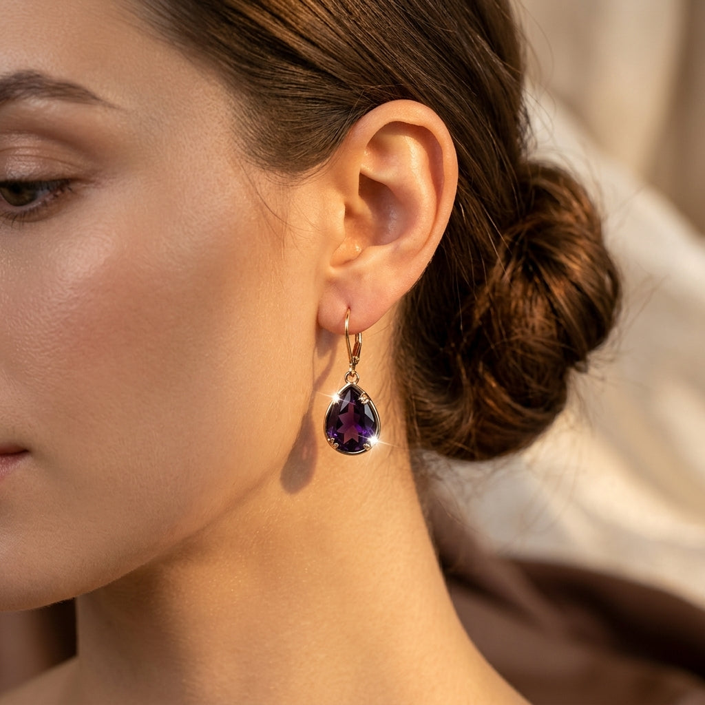 Roxane — Gold Amethyst Teardrop Earrings