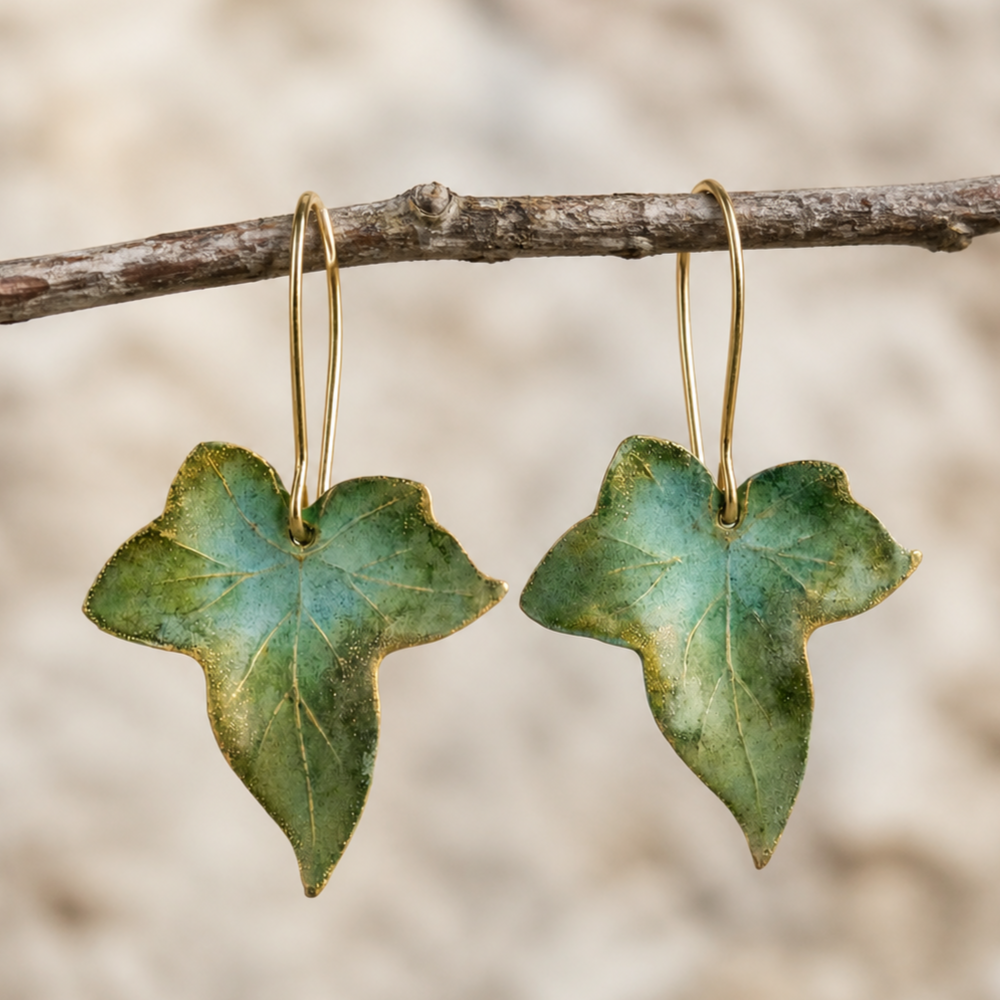 Vintage Green Botanical Ivy Leaf Earrings