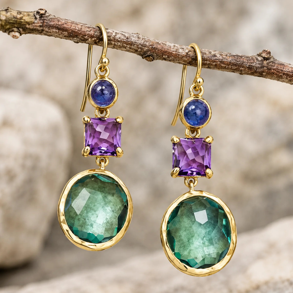 Vintage Green Crystal Golden Earrings