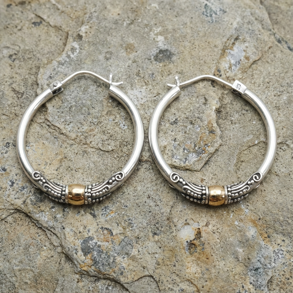 Vintage Silvery Carved Pattern Hoop Earrings