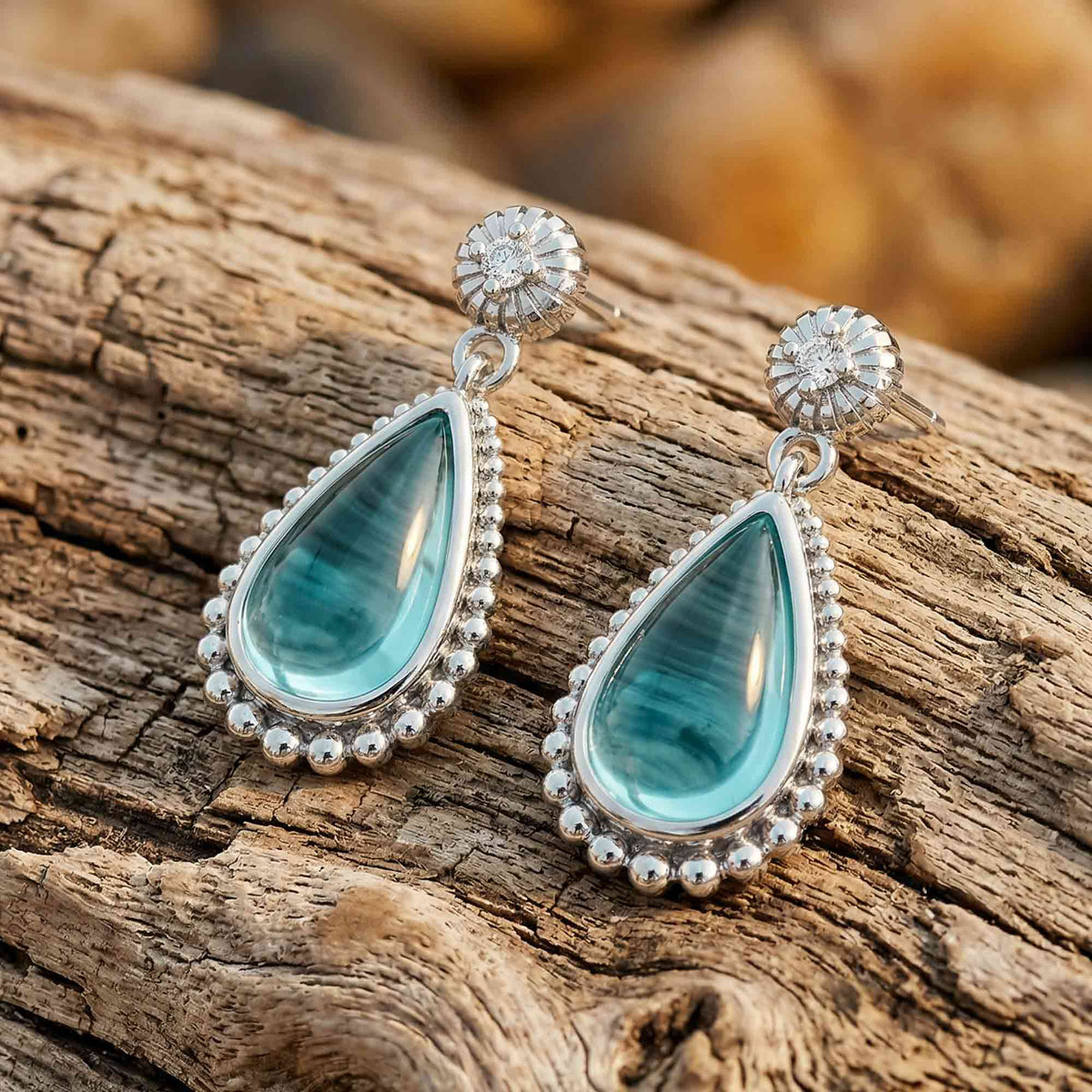 Icy Blue Beaded Teardrop Earrings — product view 2