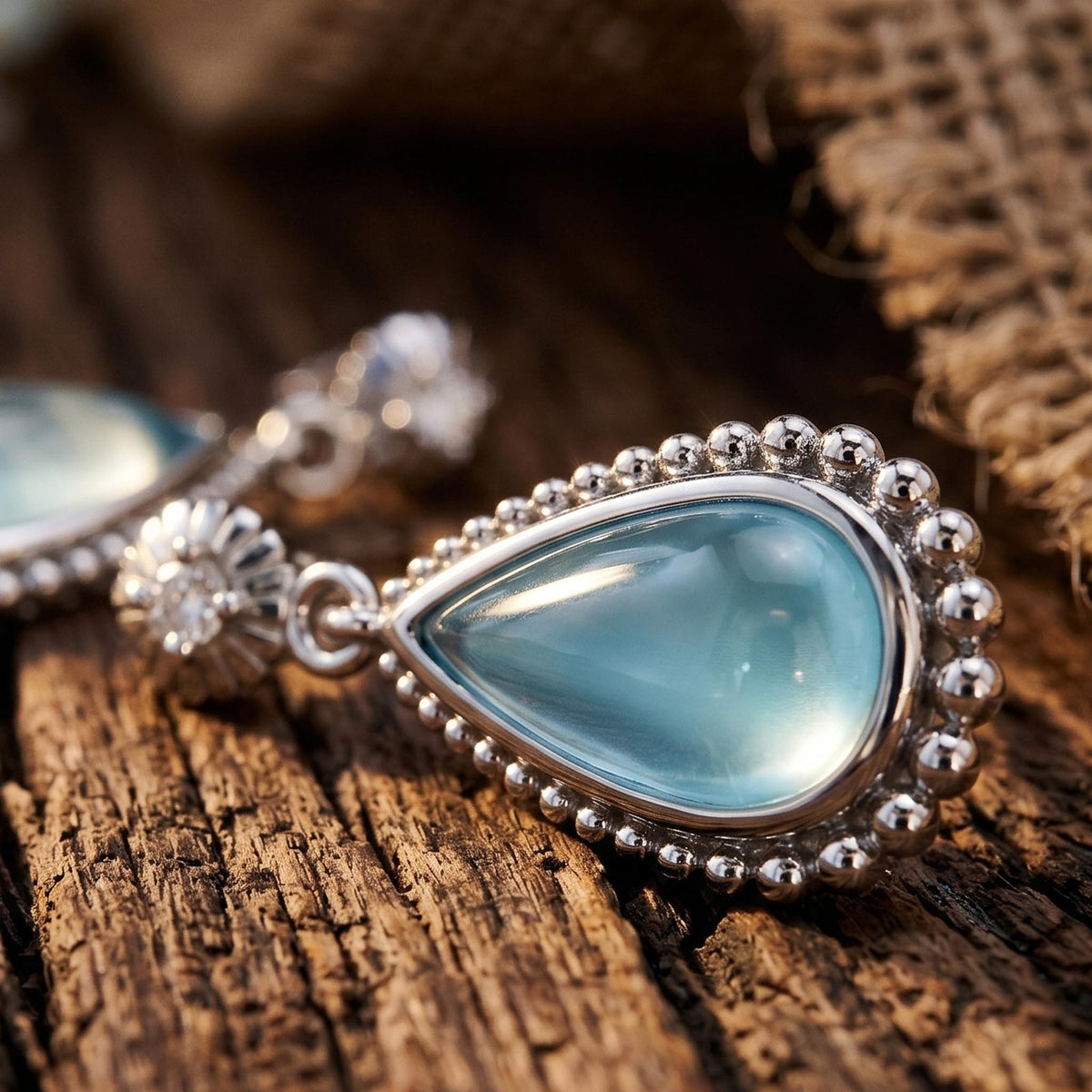 Icy Blue Beaded Teardrop Earrings — product view 3