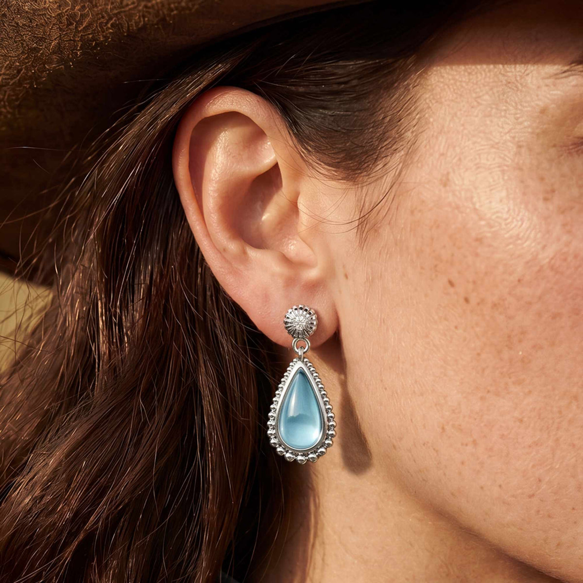 Icy Blue Beaded Teardrop Earrings — product view 4