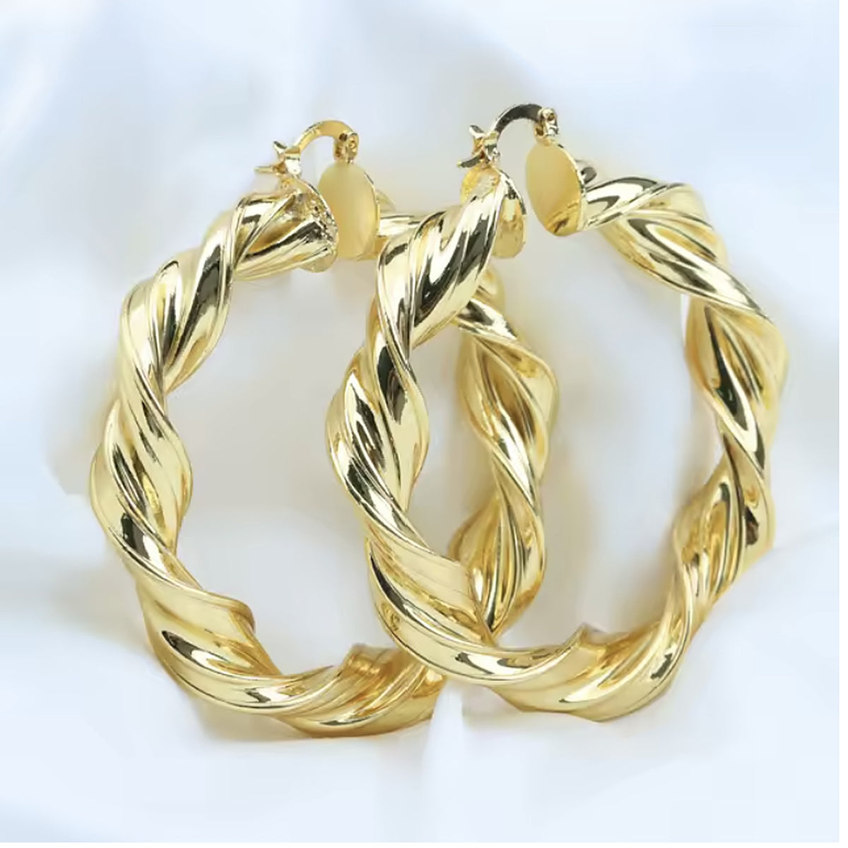 Chunky twisted gold hoop earrings