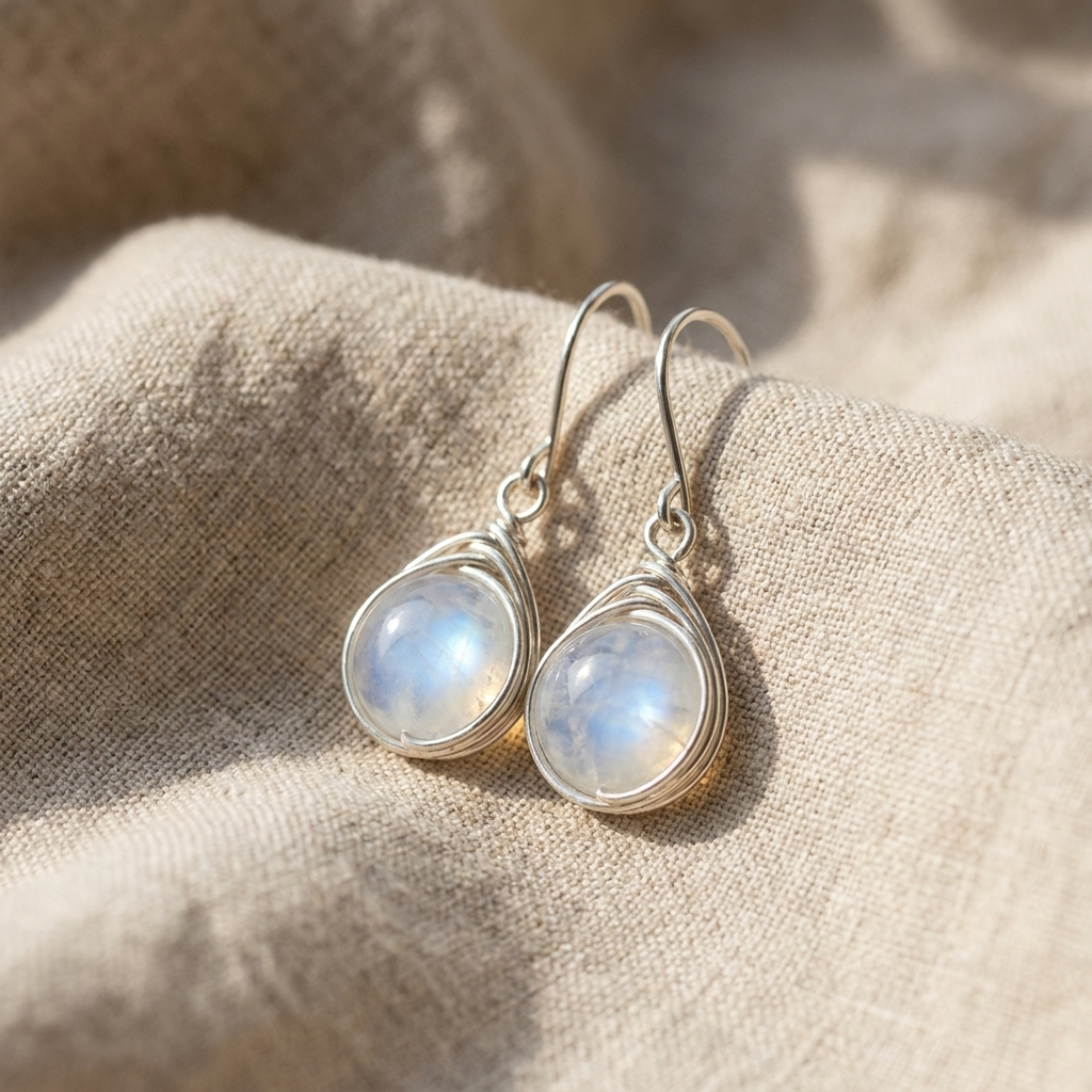 Celia round moonstone-look drop earrings in silver-tone settings