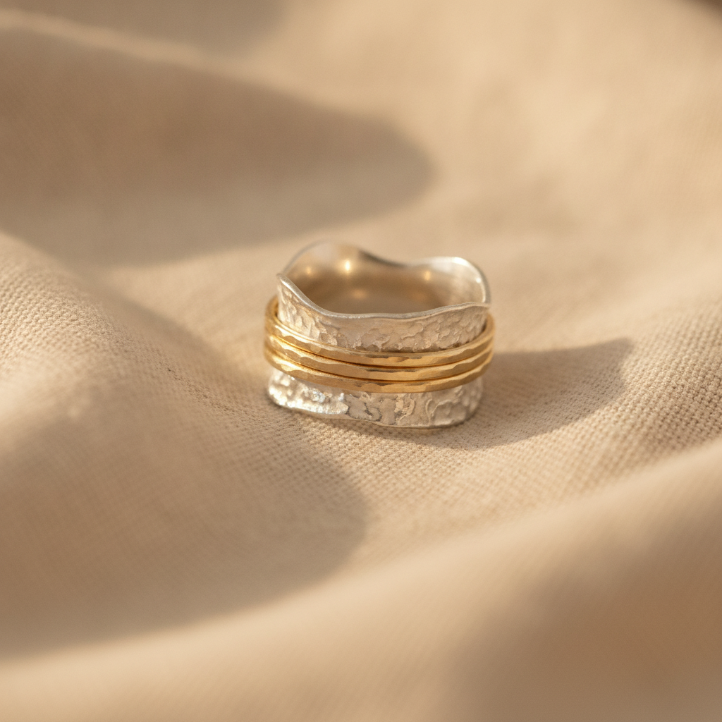 Maeve hammered silver-tone spinner ring with gold-tone rotating bands