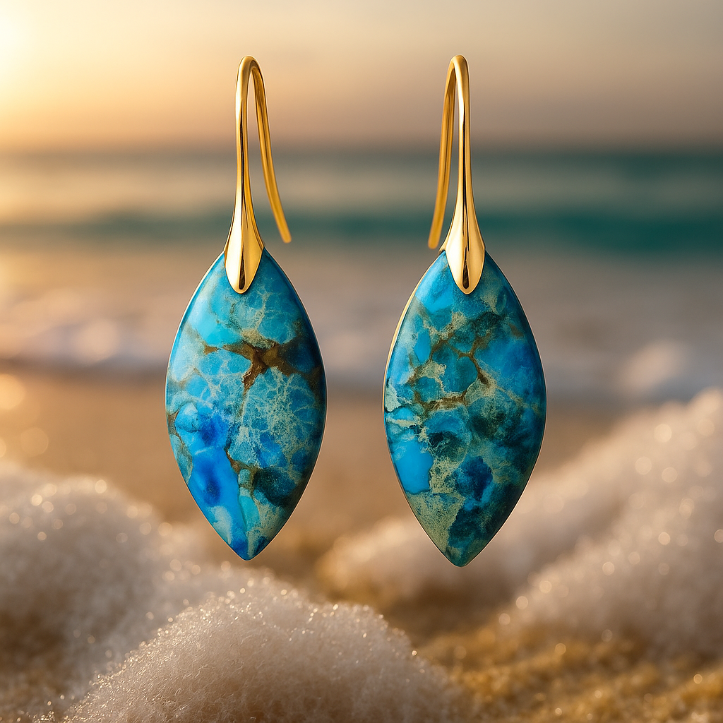 Maren marbled blue marquise drop earrings with gold-tone hooks