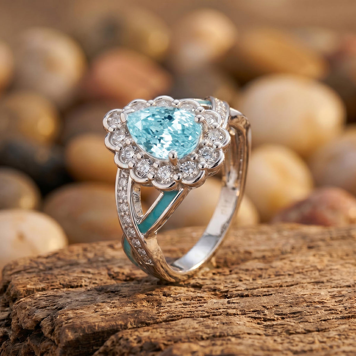 Icy Blue Floral Halo Ring — product view 2