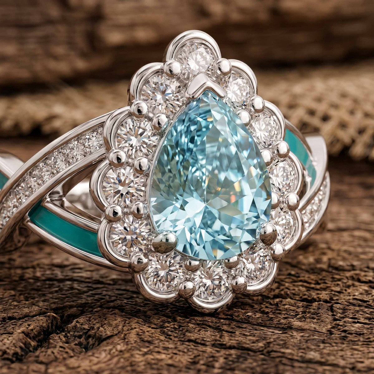 Icy Blue Floral Halo Ring — product view 3