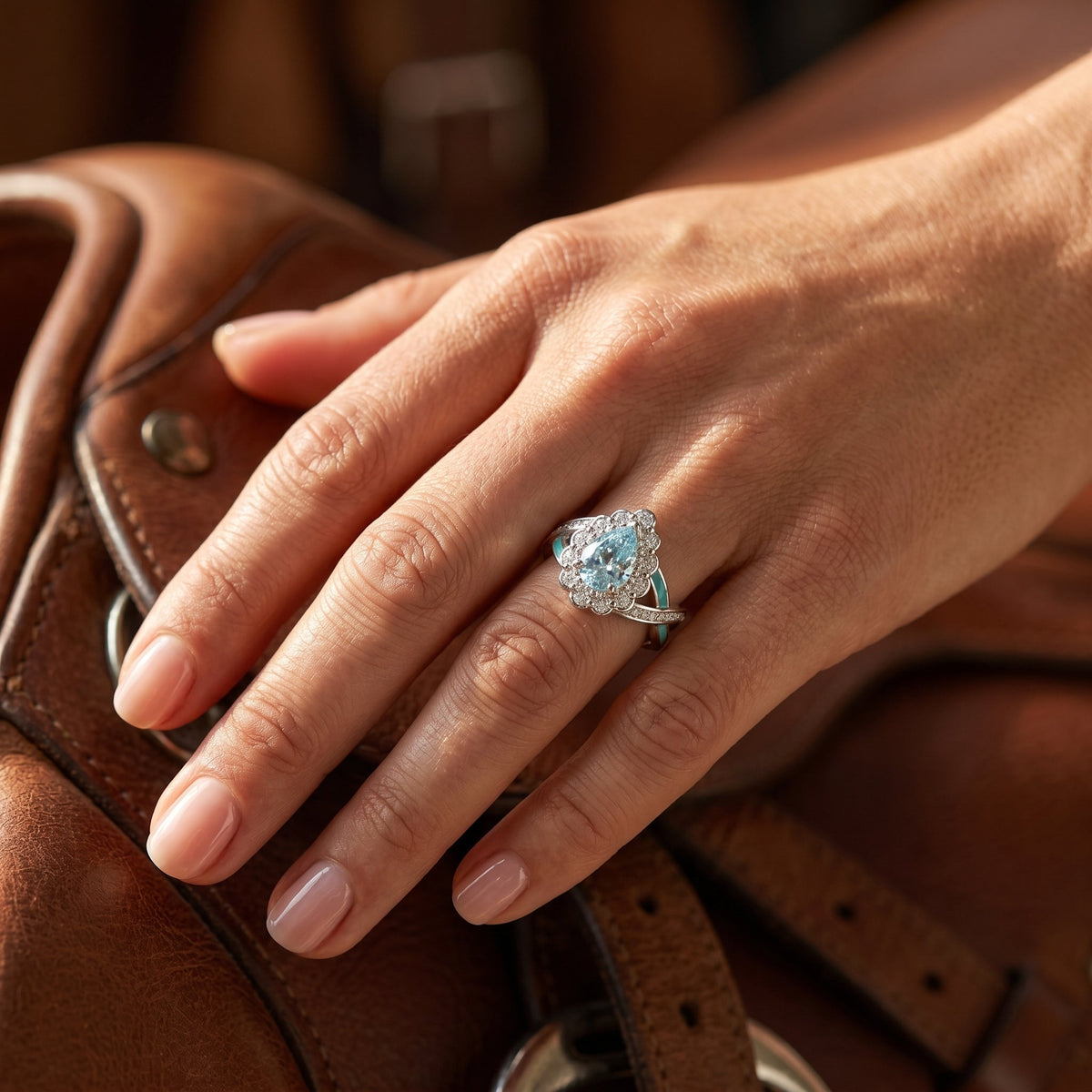 Icy Blue Floral Halo Ring — product view 4