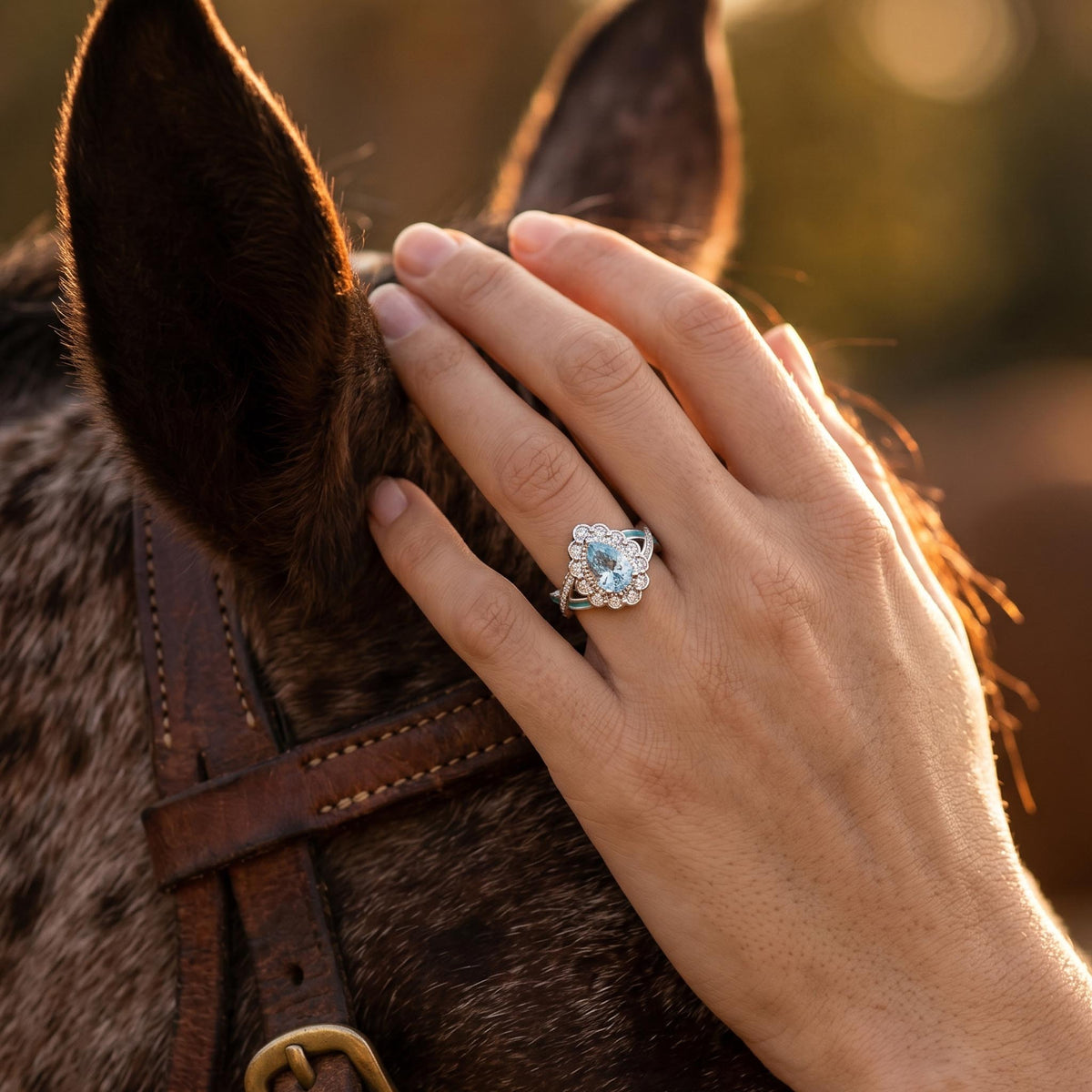 Icy Blue Floral Halo Ring — product view 5