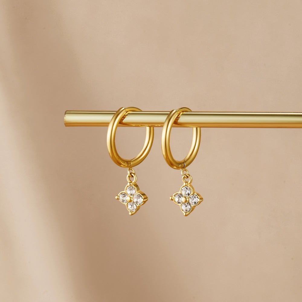 Veronica — Crystal Four-Leaf Clover Drop Earrings