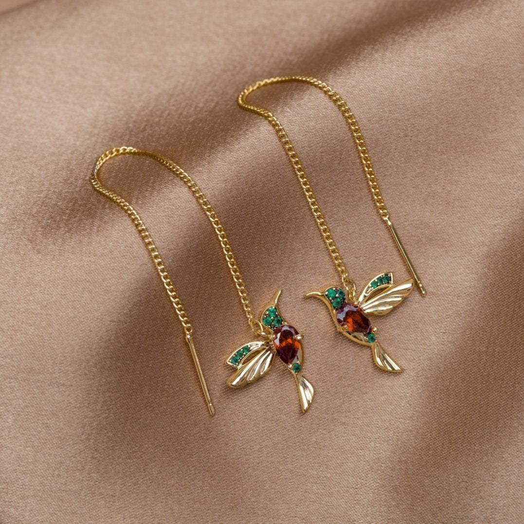 Vanessa — Crystal Hummingbird Tassel Earrings
