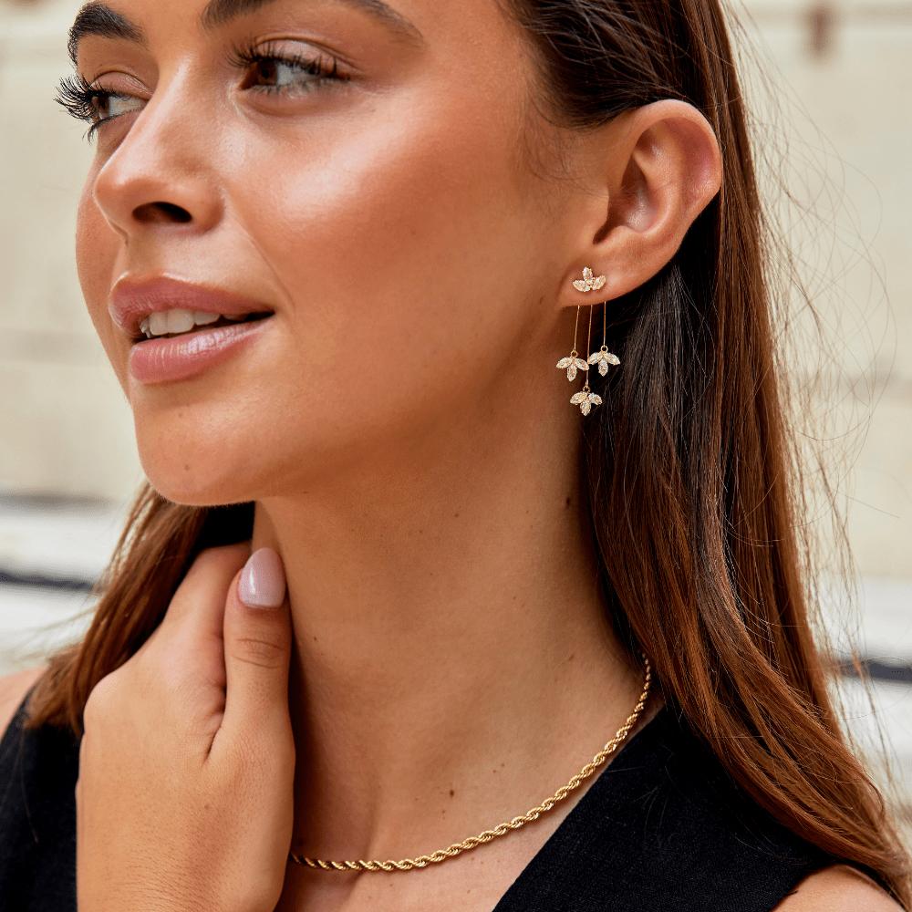 Regina — Crystal Lotus Waterfall Earrings