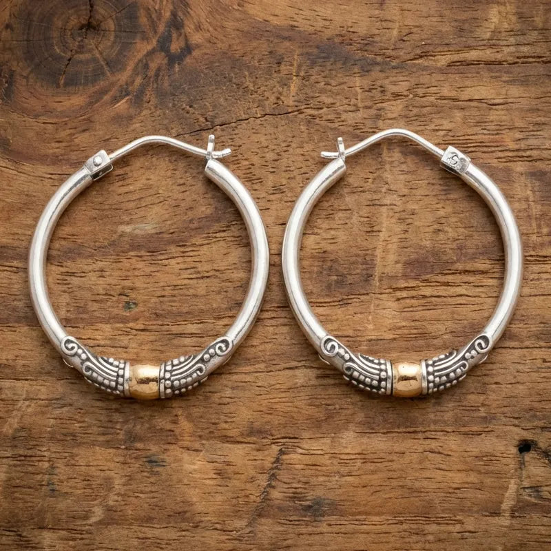 Vintage Silvery Carved Pattern Hoop Earrings