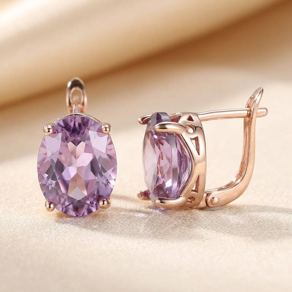 Nathalie — Gold & Rose Gold Amethyst Earrings