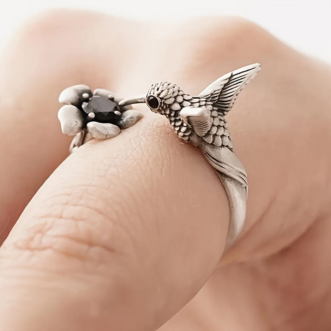 Ramona — Hummingbird & Floral Stone Adjustable Ring