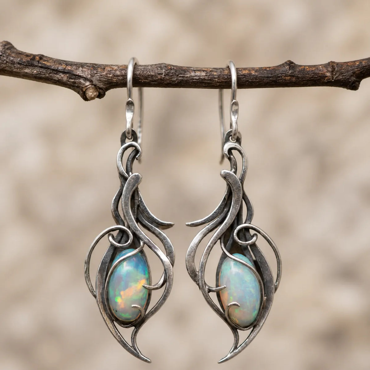 Vintage Blue Opal Silver Earrings