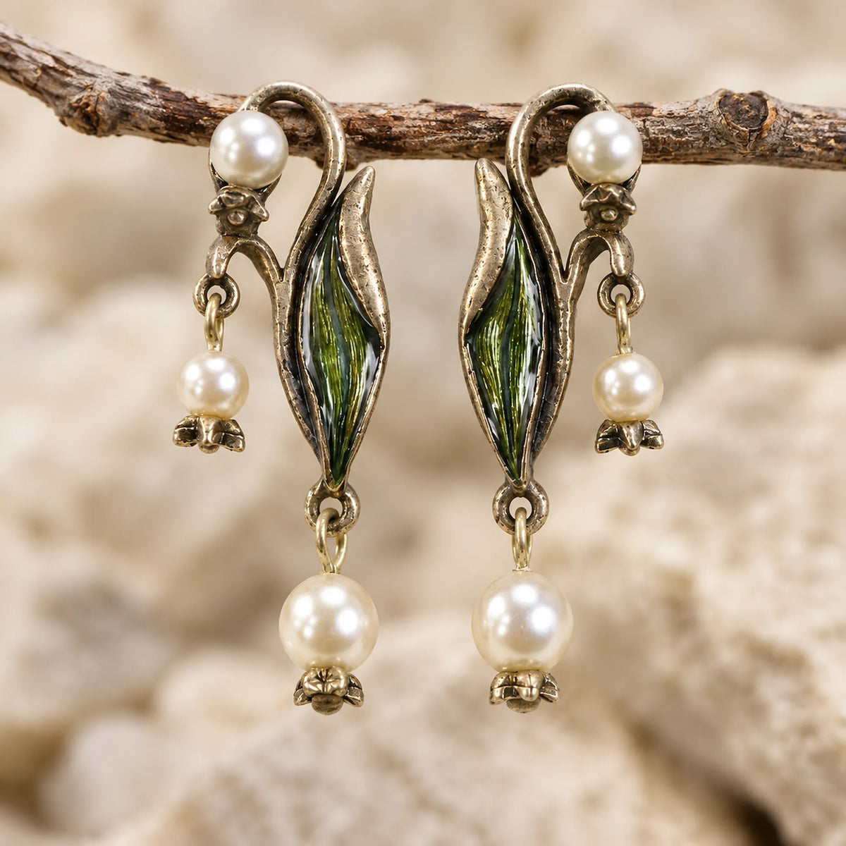Boho Earrings with Enamel and Pearls