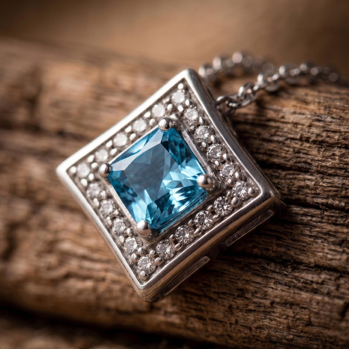Icy Blue Square Halo Necklace — product view 2