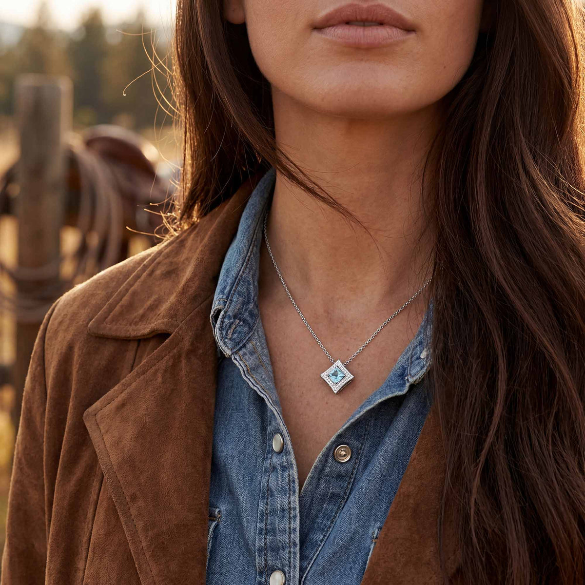 Icy Blue Square Halo Necklace — product view 4