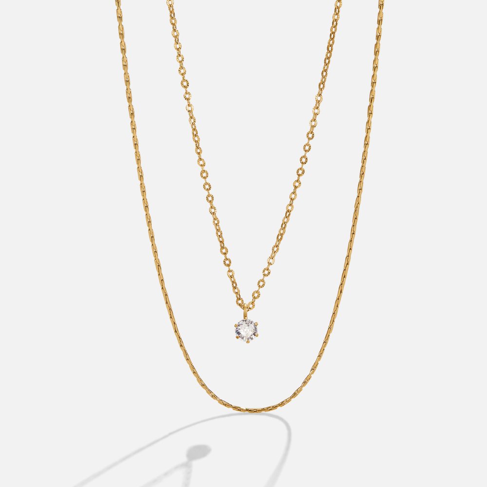 Pia — Crystal & Gold Layered Necklace