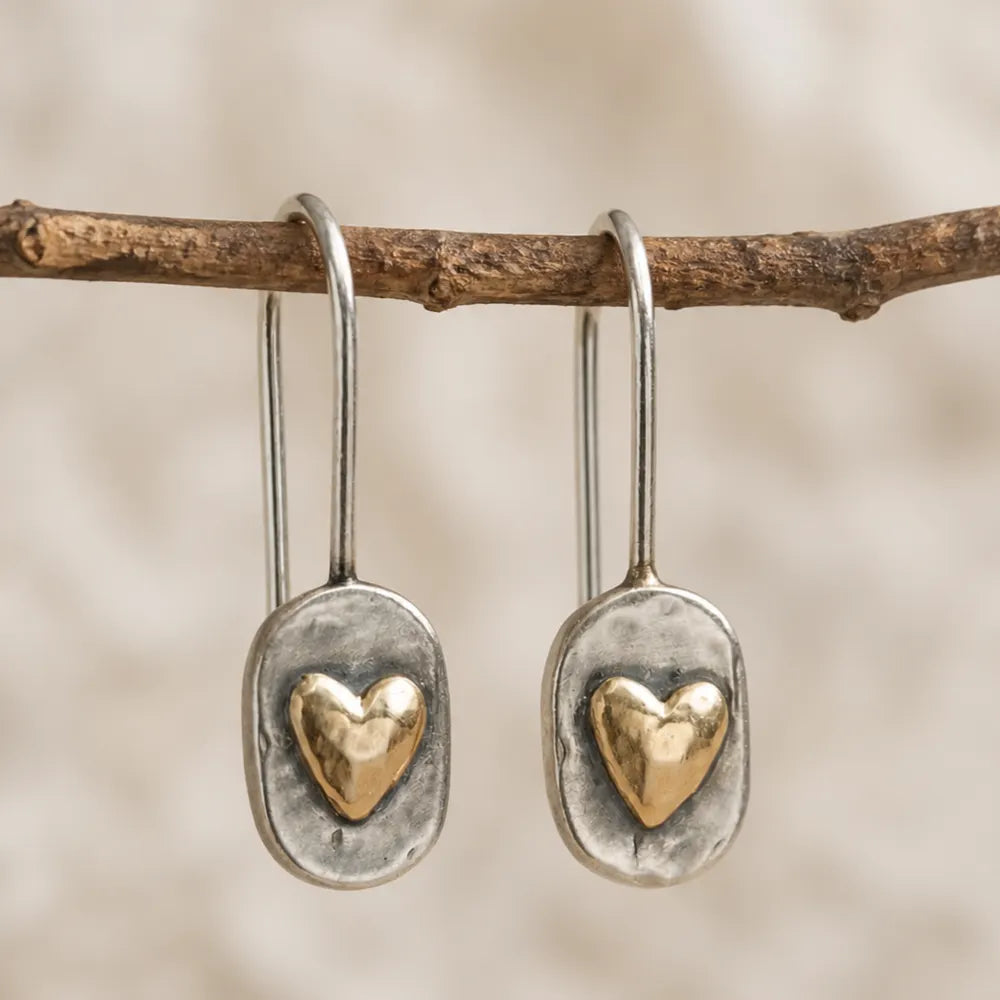 Vintage Gold Inlaid Heart Earrings