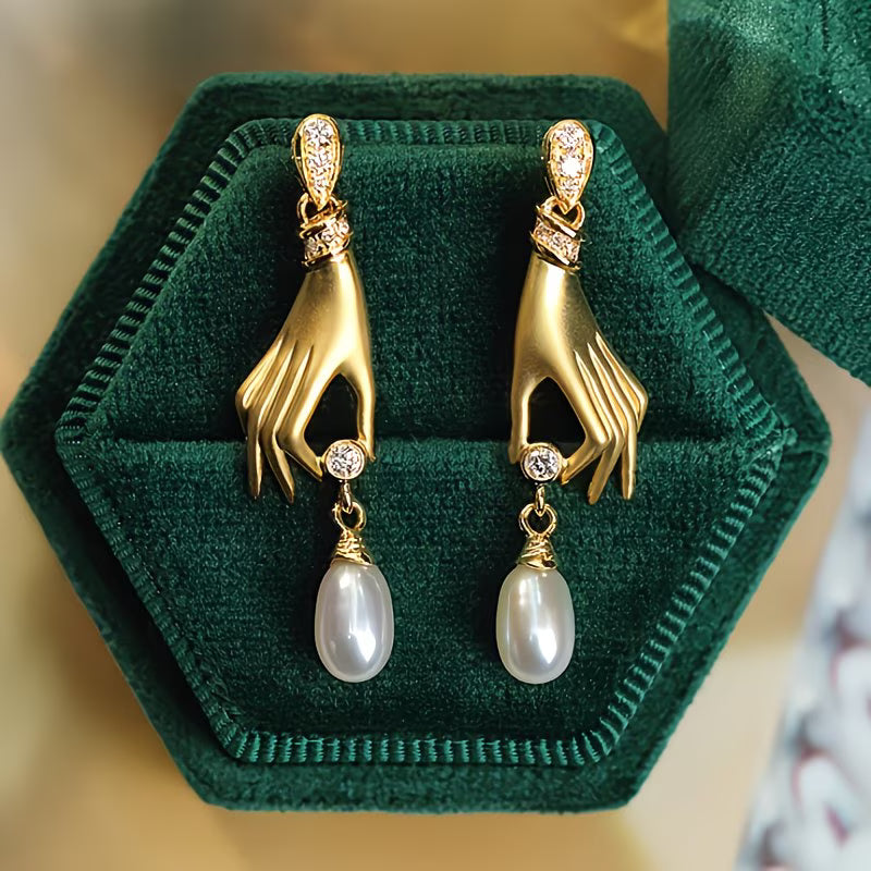 Imogen — Graceful Hand Pearl Earrings
