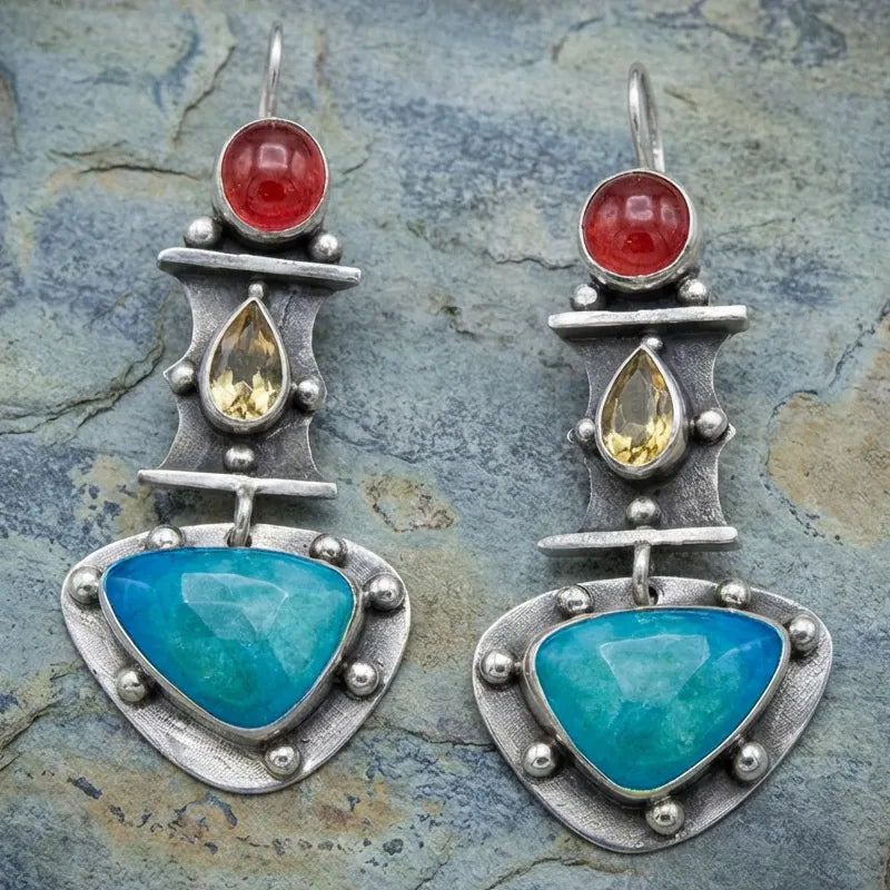 Vintage Water Drop Blue Zircon Earrings