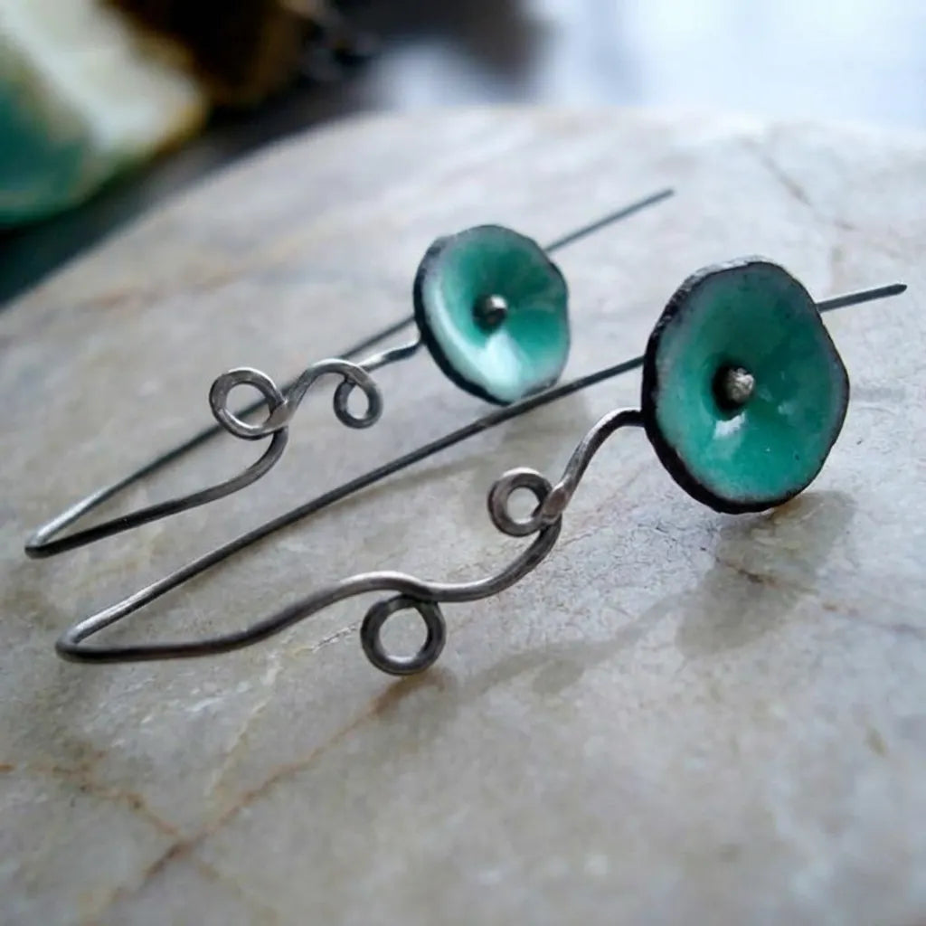 Vintage blue enamel floral earrings