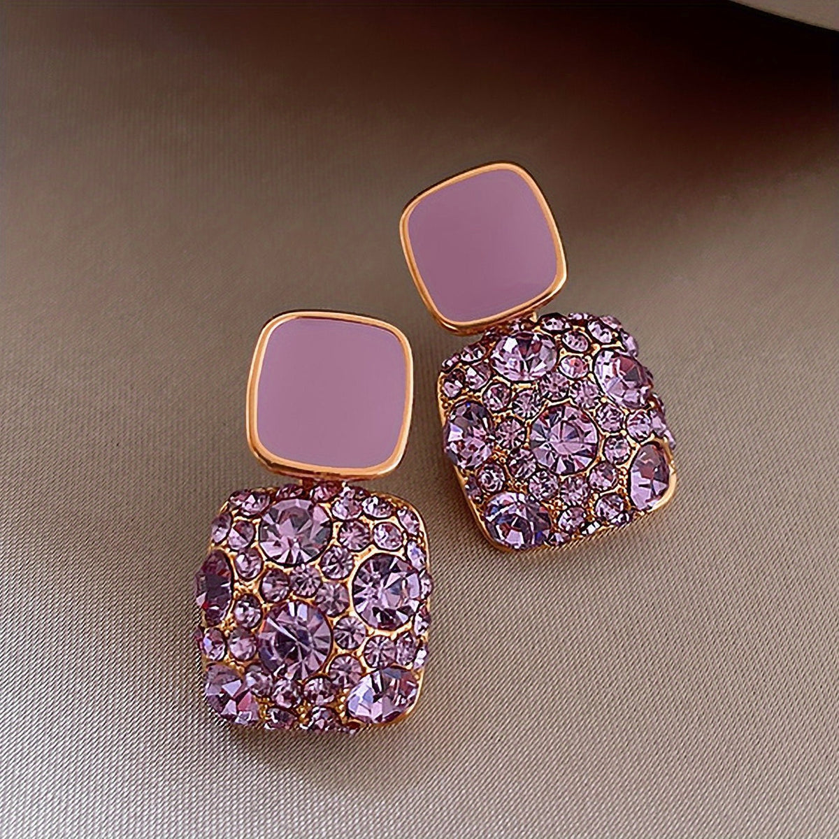 Genevieve — Crystal-Inlaid Square Glass Drop Earrings