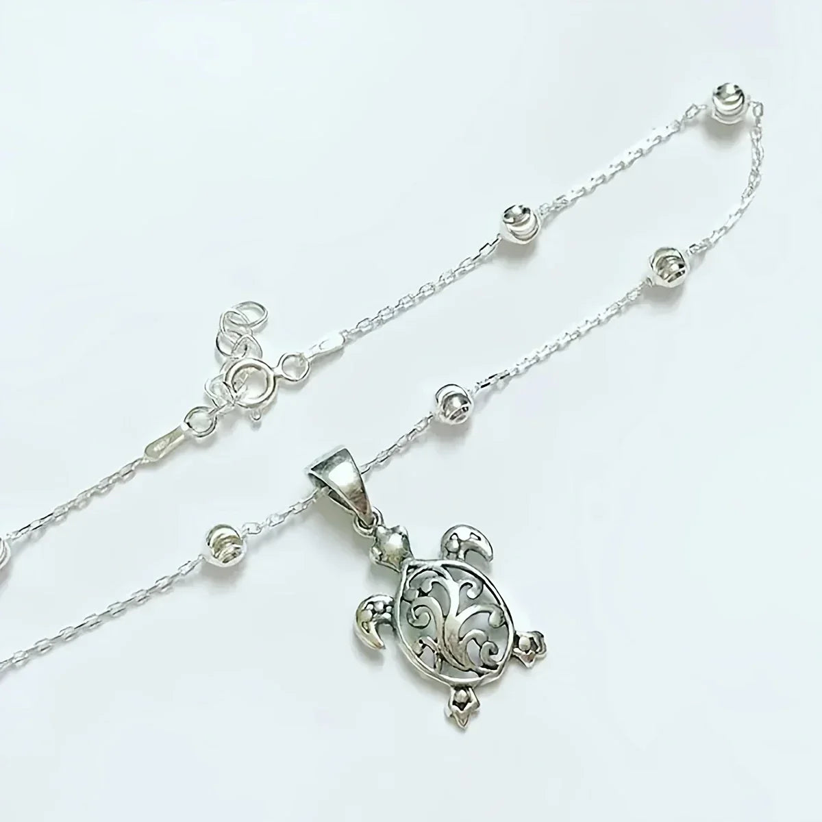 Boho Turtle Anklet with Round Waterproof Beads
