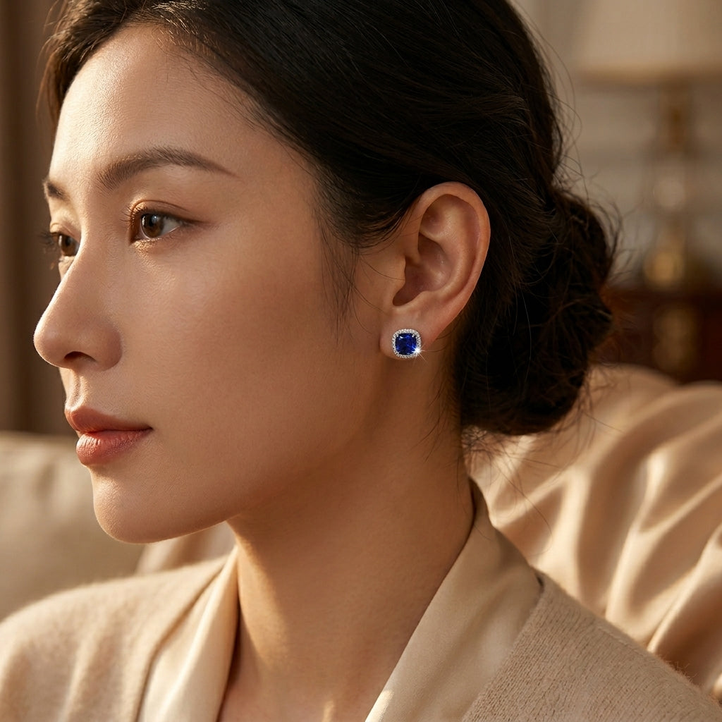Solange — Silver Sapphire Stud Earrings