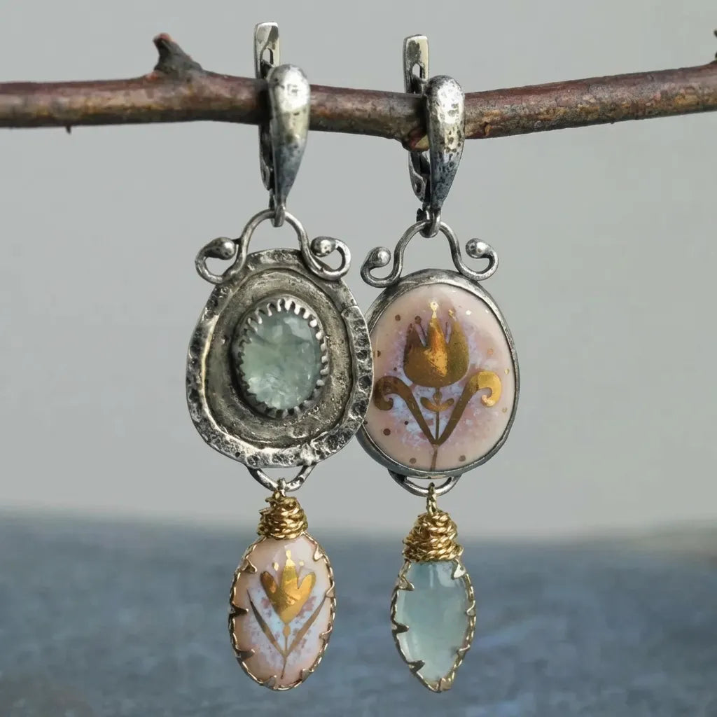 Vintage Blue Irregular Flower Earrings