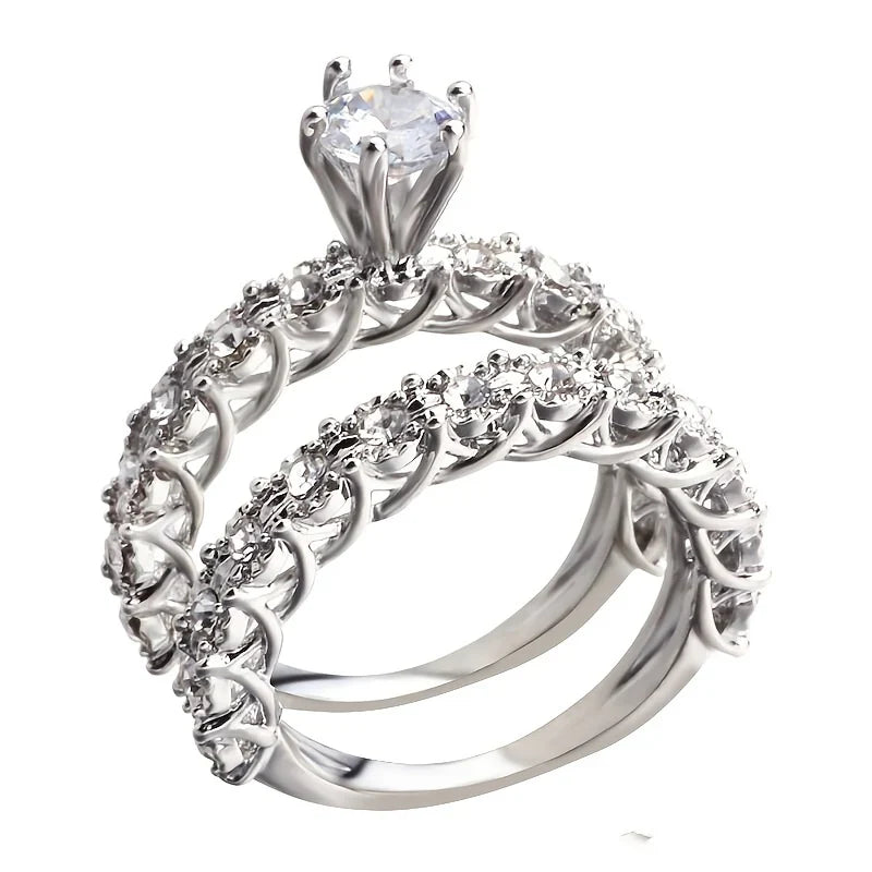Adeline — Floral Halo Crystals Ring Set