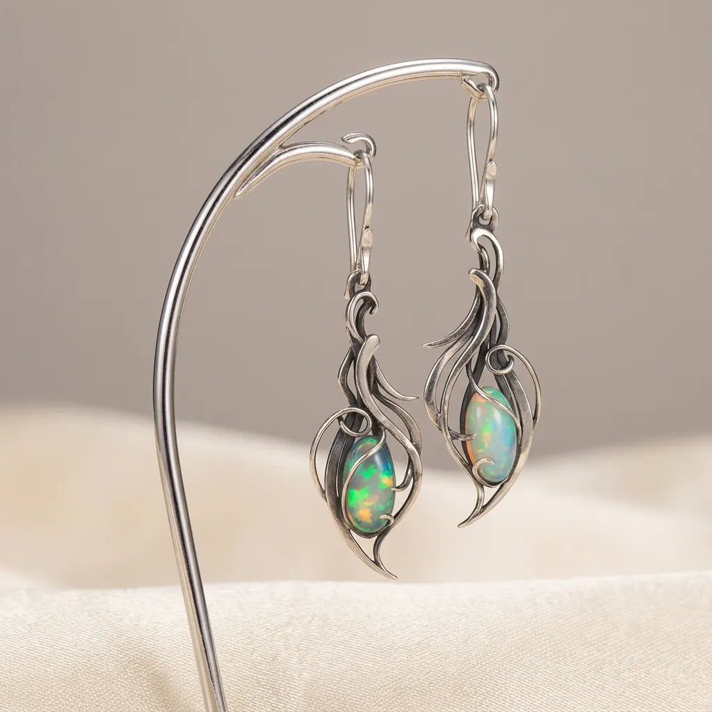 Vintage Blue Opal Silver Earrings