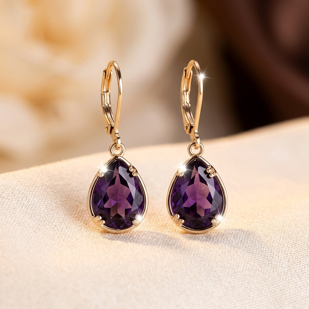 Roxane — Gold Amethyst Teardrop Earrings