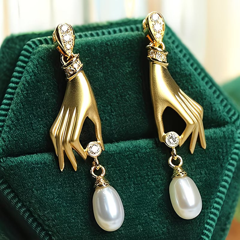Imogen — Graceful Hand Pearl Earrings
