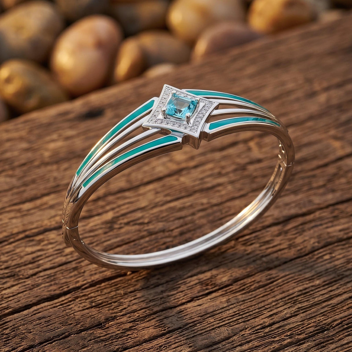 Icy Blue Diamond Motif Bangle — product view 2