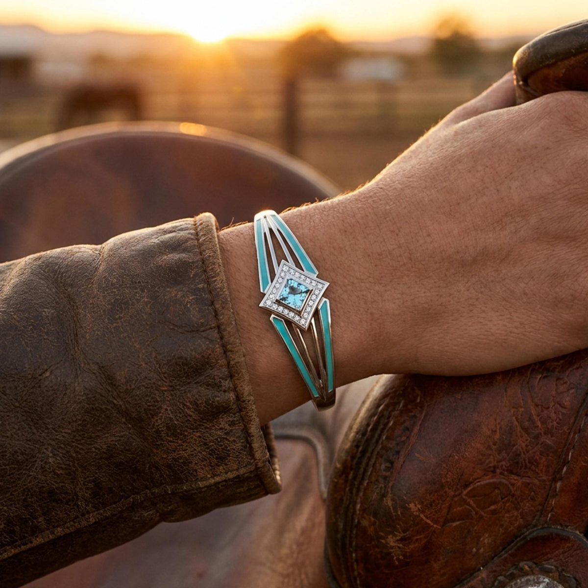 Icy Blue Diamond Motif Bangle — product view 4