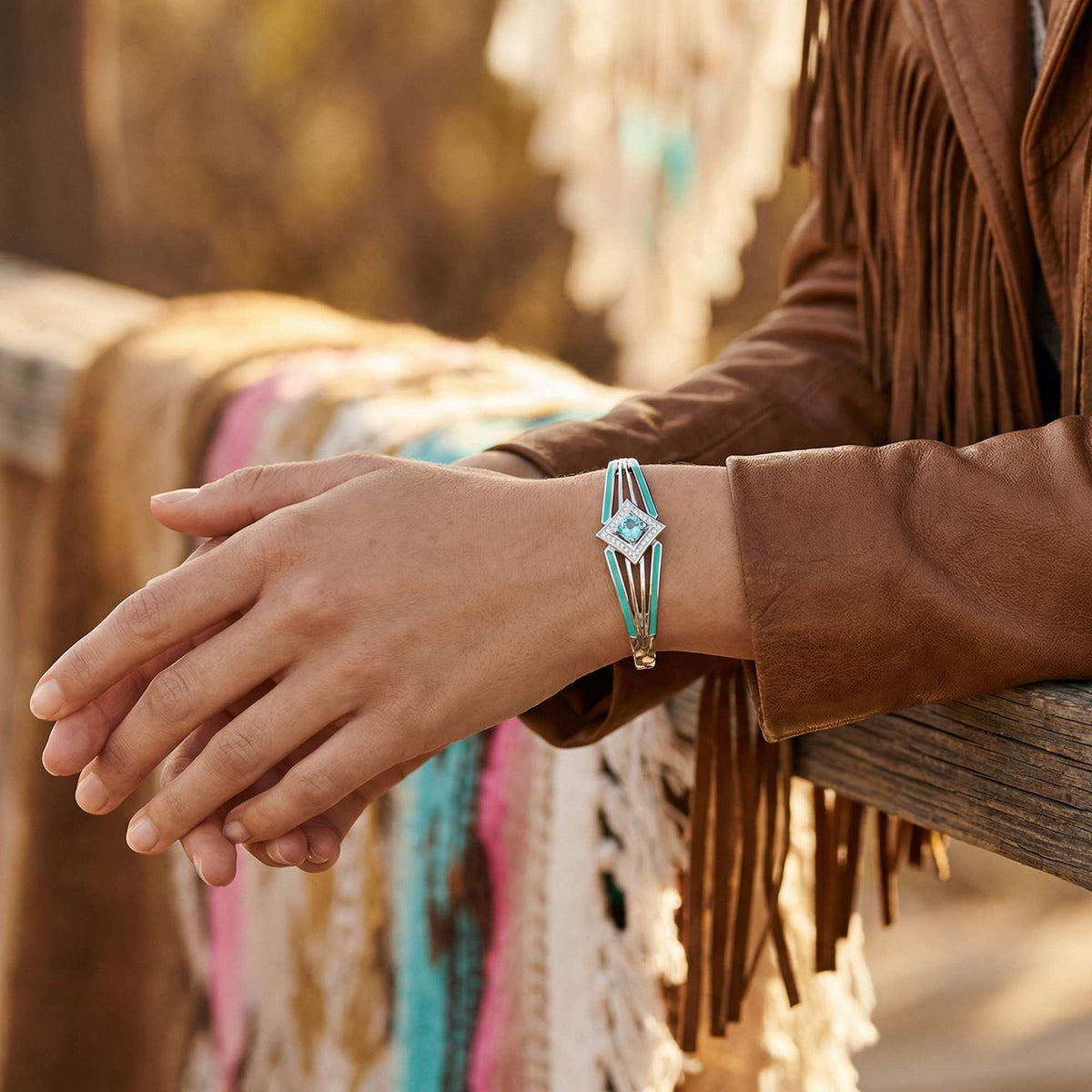Icy Blue Diamond Motif Bangle — product view 5