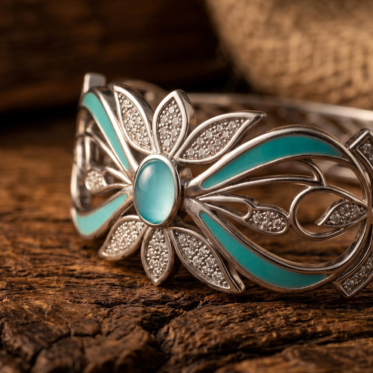 Icy Blue Botanical Cuff Bracelet — product view 2