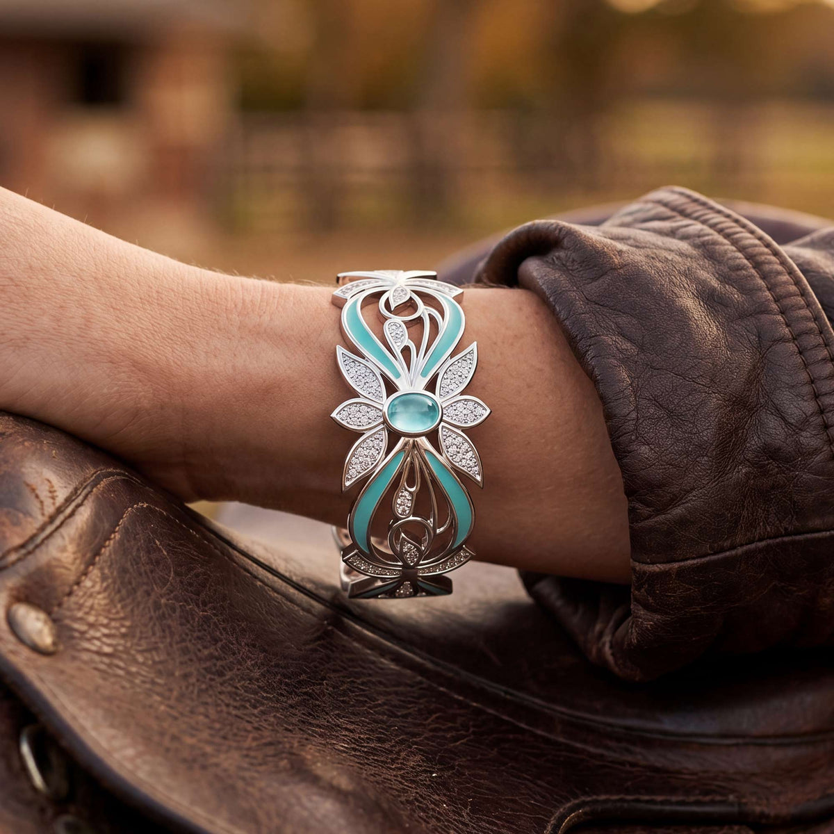 Icy Blue Botanical Cuff Bracelet — product view 3