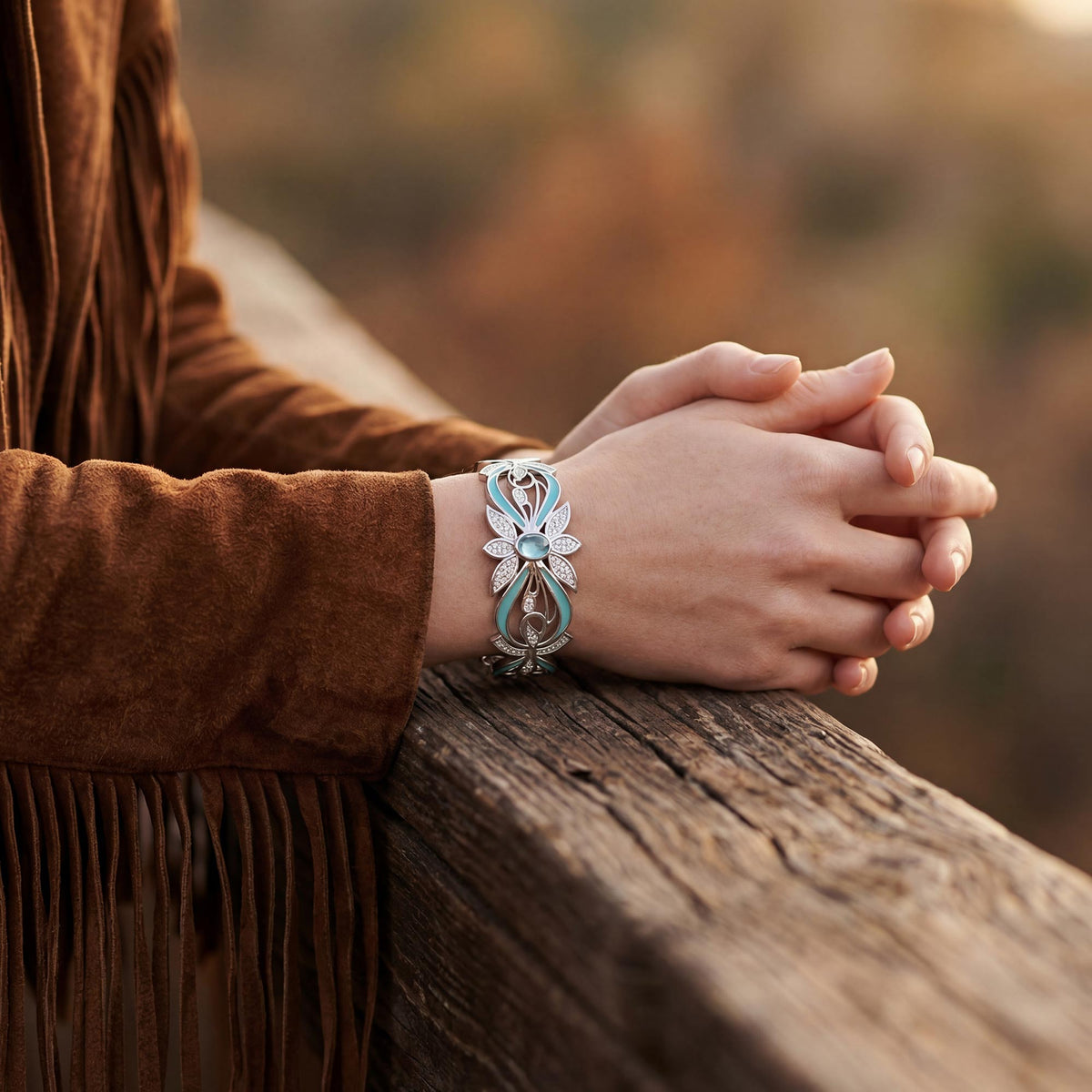 Icy Blue Botanical Cuff Bracelet — product view 4
