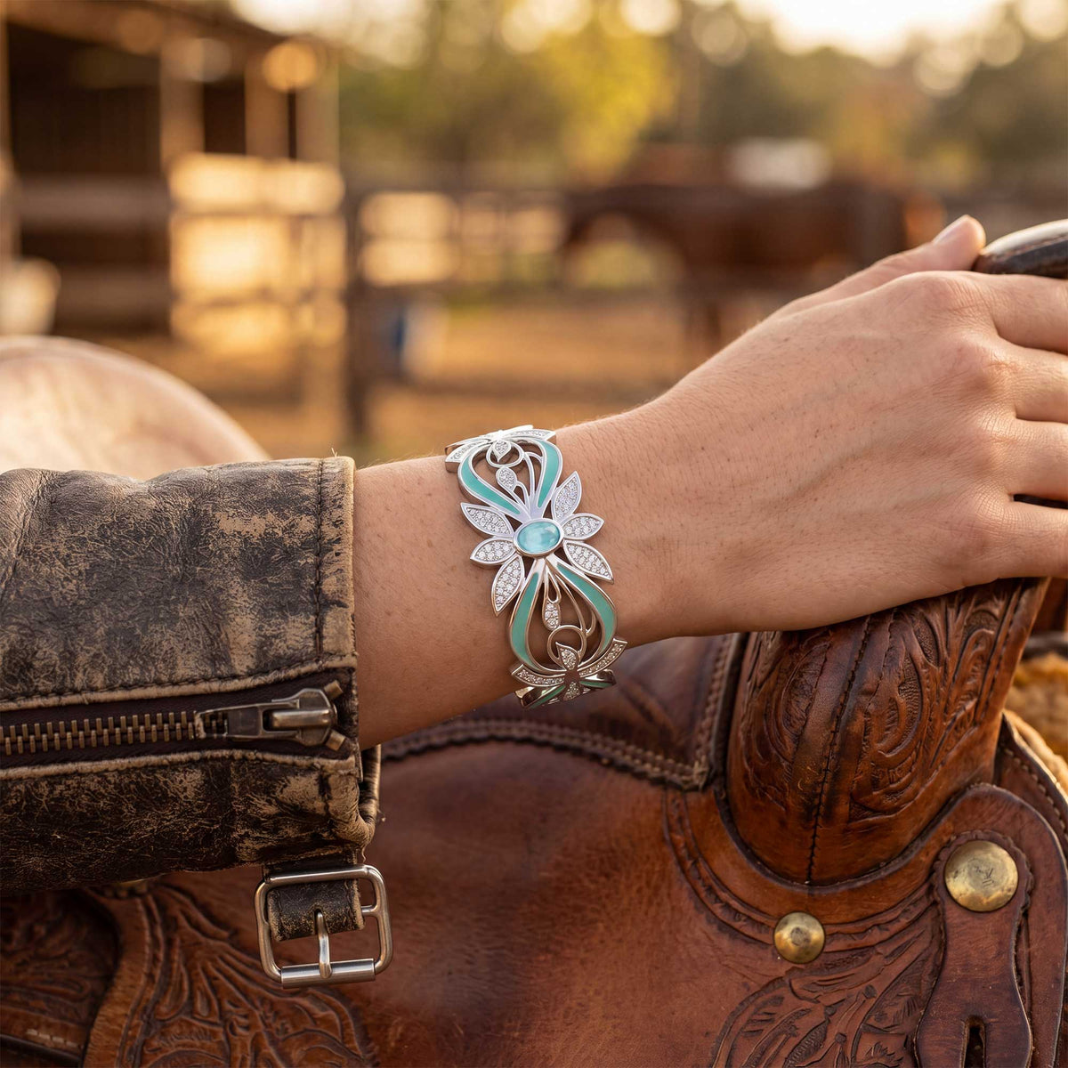 Icy Blue Botanical Cuff Bracelet — product view 5