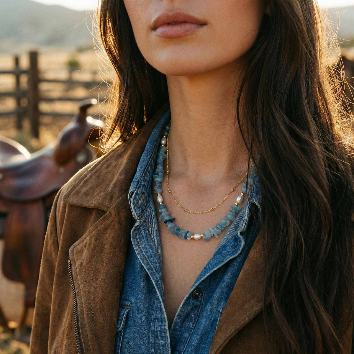 Icy Blue Layered Bead Necklace — product view 2