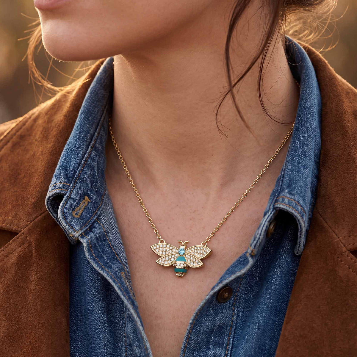 Aqua Bee Pendant Necklace — product view 4
