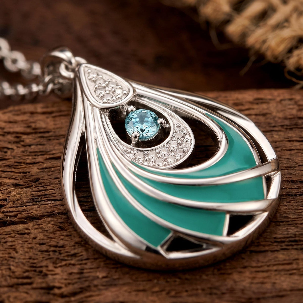 Aqua Swirl Teardrop Necklace — product view 2