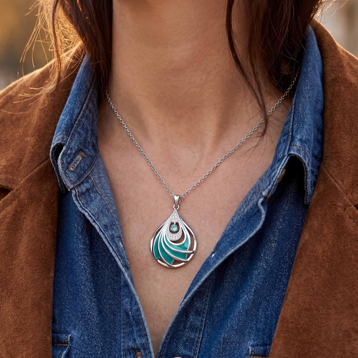 Aqua Swirl Teardrop Necklace — product view 3